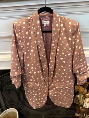 Star Print Shawl Collar Blazer in Dusty Pink - ODDI